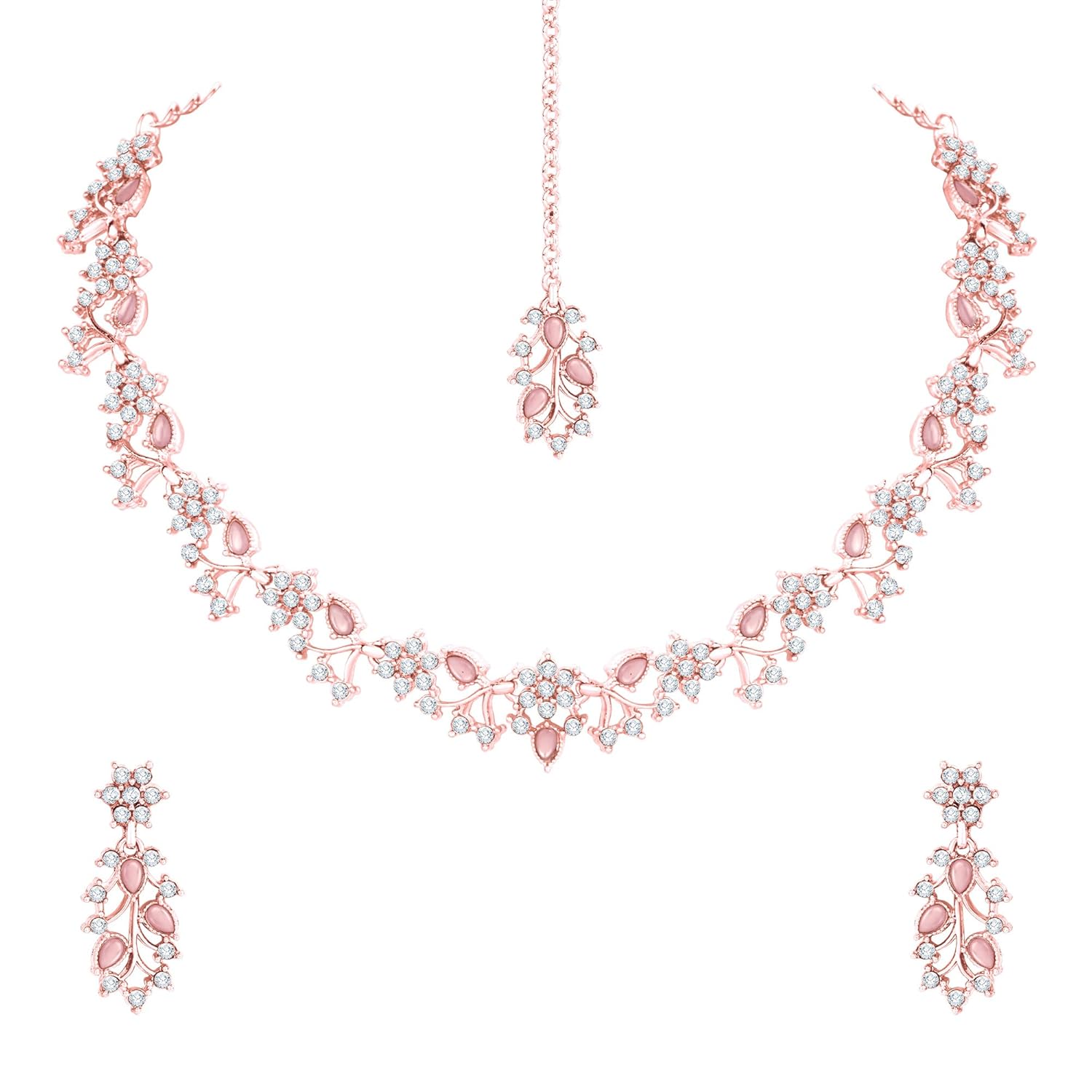 Alorajewels -  American Diamond AD with Colorful Crystal Necklace Jewellery Set for Women/Girls | Perfect for Weddings, Parties & Festive Occasions