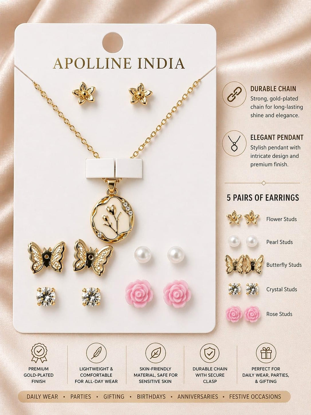 Trendy Jewellery Set for Women & Girls | Necklace, Earrings, Fashion Jewellery Combo | Fashion Gift Pack for Girlfriend ALORAJEWELS