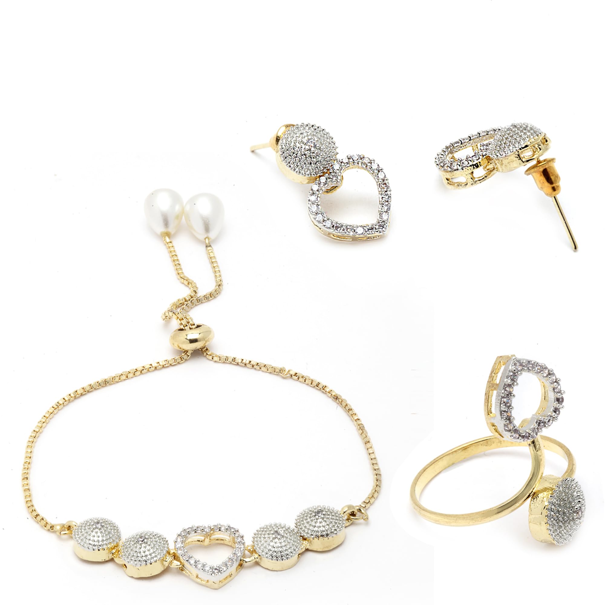 Alorajewels - Jewellery Set for Women American Diamond Necklace Set with Earrings, Bracelet and Ring Jewellery for Girls and Women