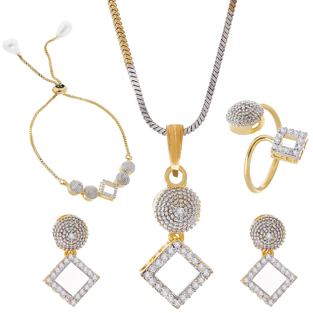 Jewelry set with necklace, earrings, and ring on a white background