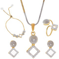 Jewelry set with necklace, earrings, and ring on a white background