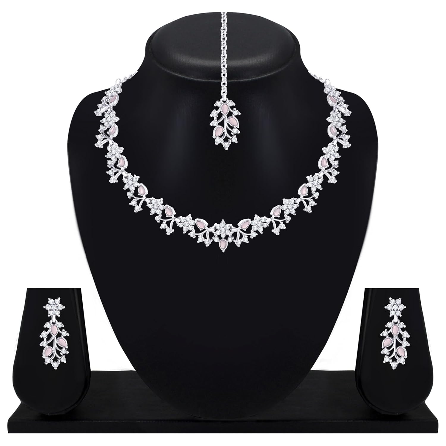 Alorajewels -  American Diamond AD with Colorful Crystal Necklace Jewellery Set for Women/Girls | Perfect for Weddings, Parties & Festive Occasions