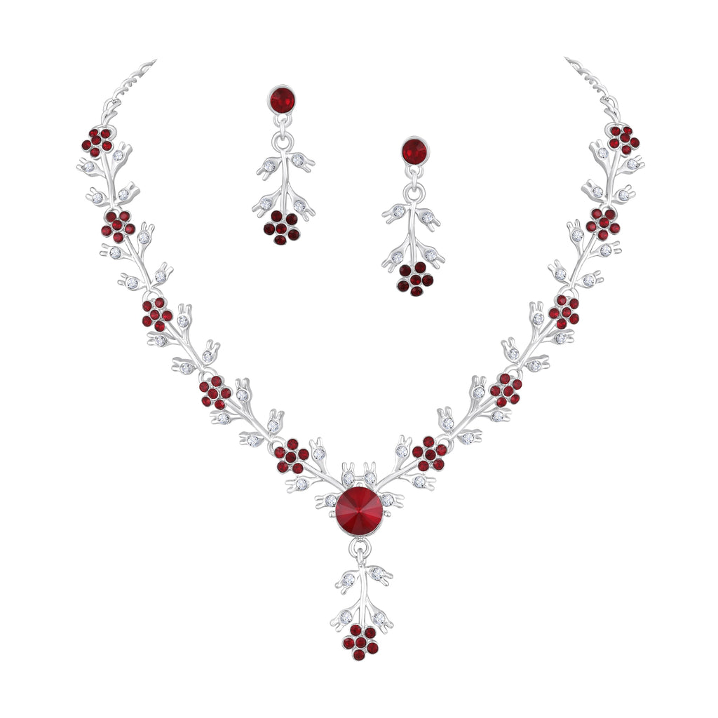 Atasi International American Diamond Style Silver Plated Necklace with Earrings Jewellery Set for Women – Perfect for Party, Wedding, and Engagement ALORAJEWELS