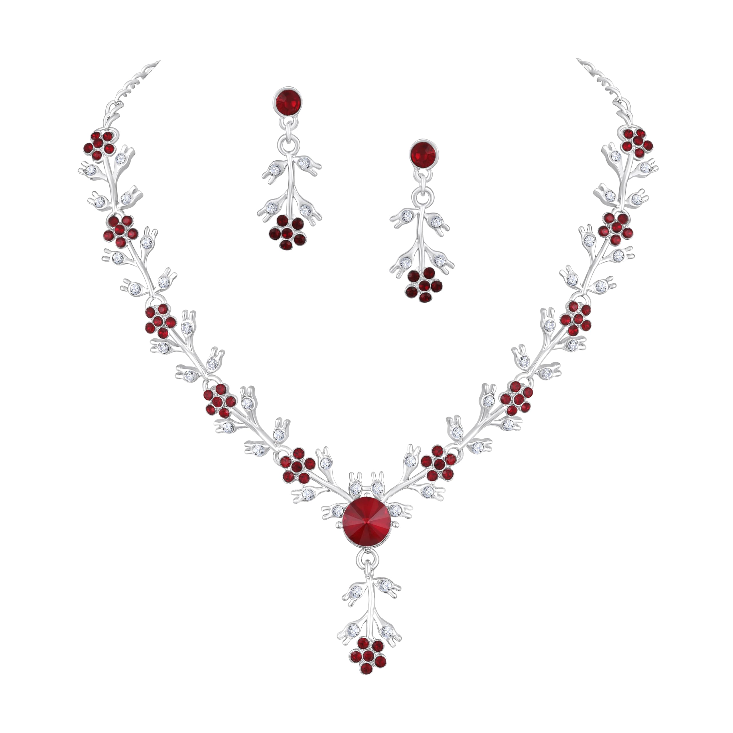 Atasi International American Diamond Style Silver Plated Necklace with Earrings Jewellery Set for Women – Perfect for Party, Wedding, and Engagement ALORAJEWELS