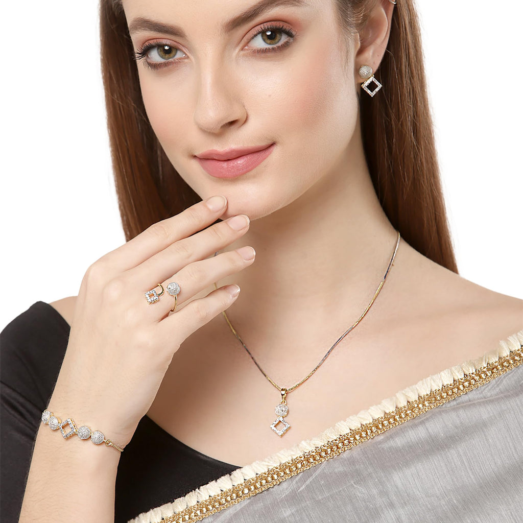 Alorajewels - Jewellery Set for Women American Diamond Necklace Set with Earrings, Bracelet and Ring Jewellery for Girls and Women