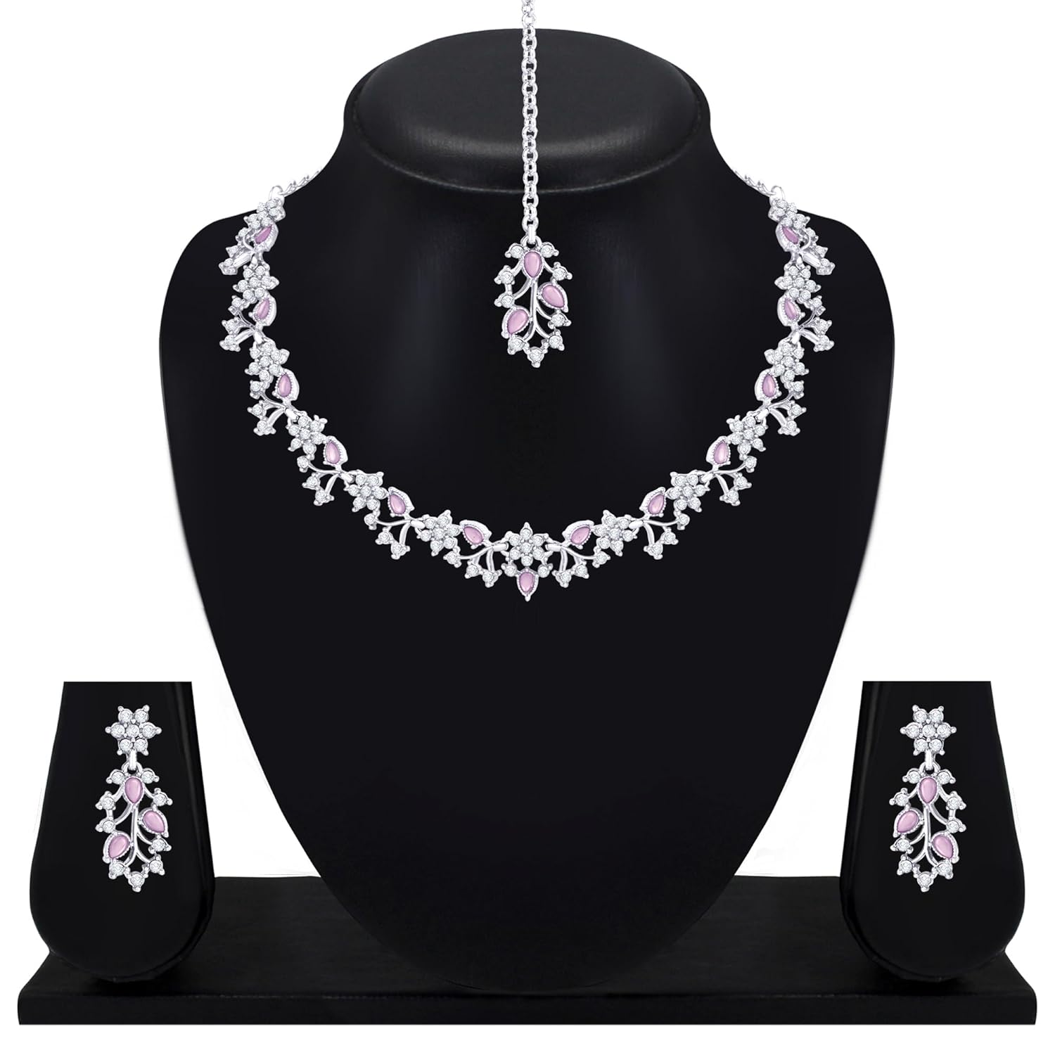 Alorajewels -  American Diamond AD with Colorful Crystal Necklace Jewellery Set for Women/Girls | Perfect for Weddings, Parties & Festive Occasions