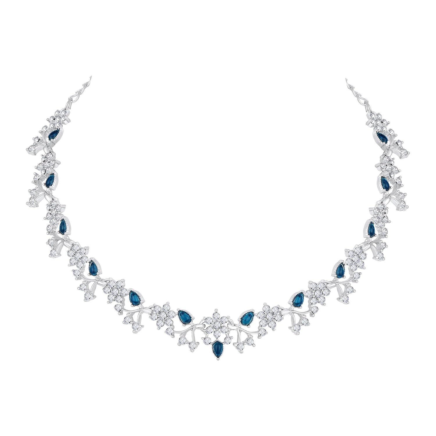 Alorajewels -  American Diamond AD with Colorful Crystal Necklace Jewellery Set for Women/Girls | Perfect for Weddings, Parties & Festive Occasions