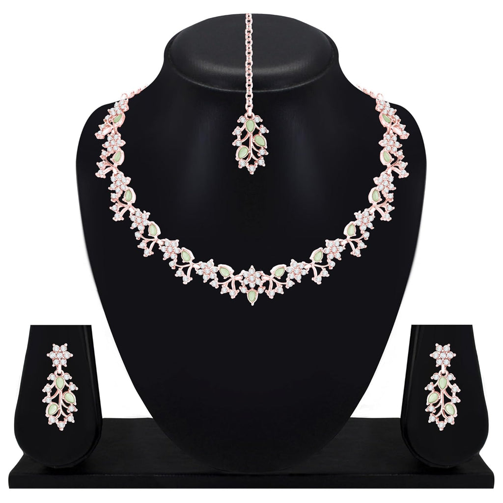 Alorajewels -  American Diamond AD with Colorful Crystal Necklace Jewellery Set for Women/Girls | Perfect for Weddings, Parties & Festive Occasions