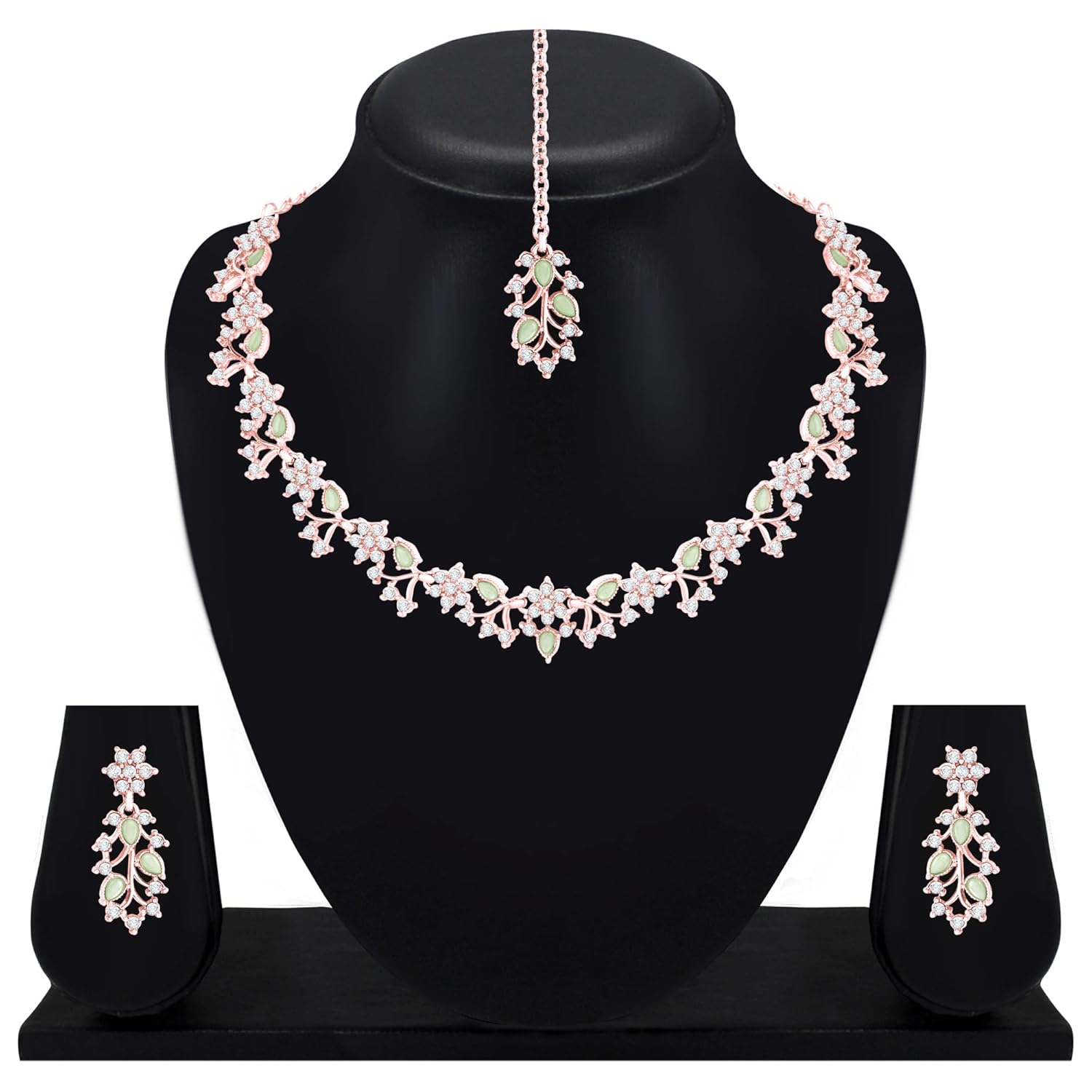 Alorajewels -  American Diamond AD with Colorful Crystal Necklace Jewellery Set for Women/Girls | Perfect for Weddings, Parties & Festive Occasions