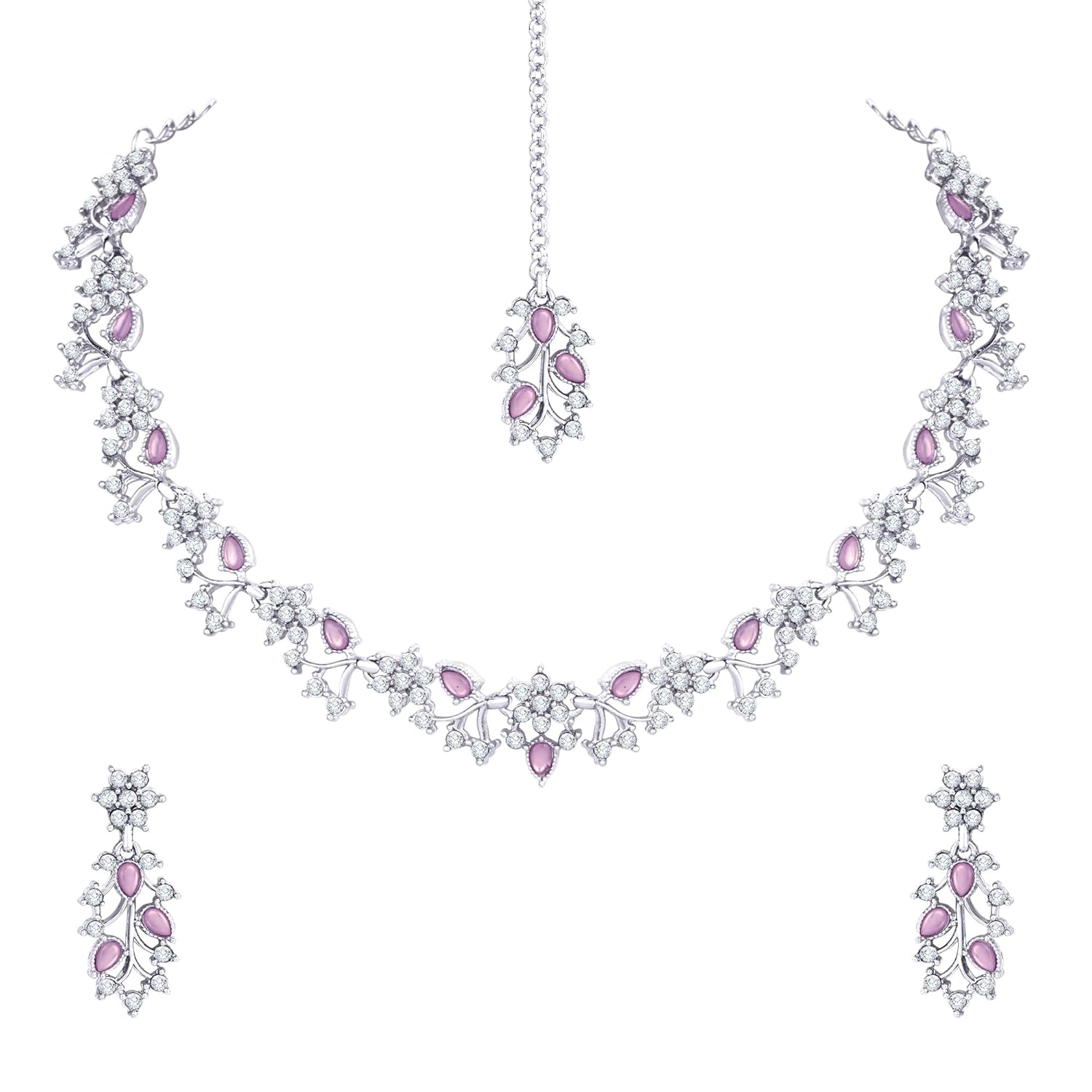 Alorajewels -  American Diamond AD with Colorful Crystal Necklace Jewellery Set for Women/Girls | Perfect for Weddings, Parties & Festive Occasions
