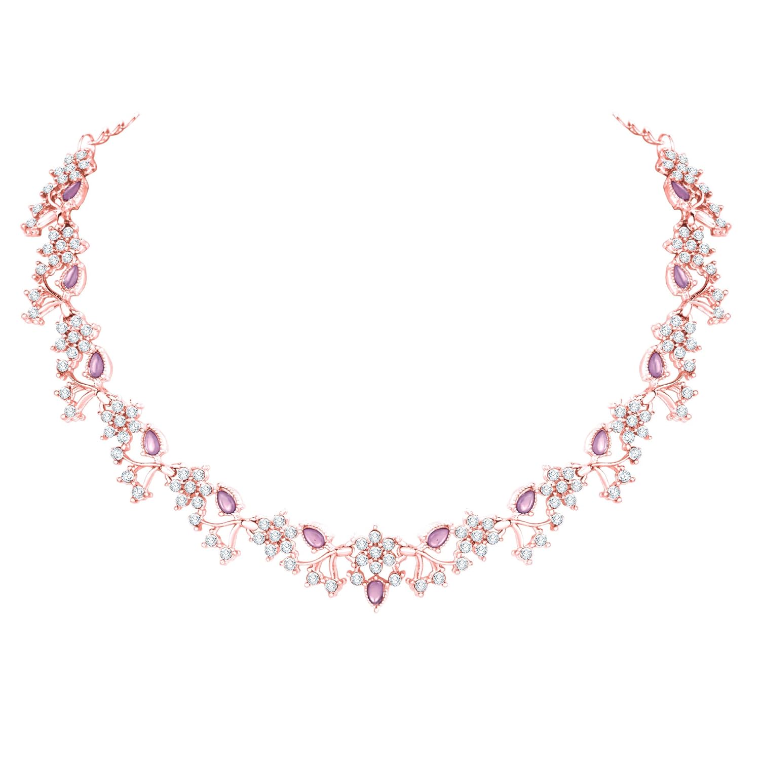 Alorajewels -  American Diamond AD with Colorful Crystal Necklace Jewellery Set for Women/Girls | Perfect for Weddings, Parties & Festive Occasions