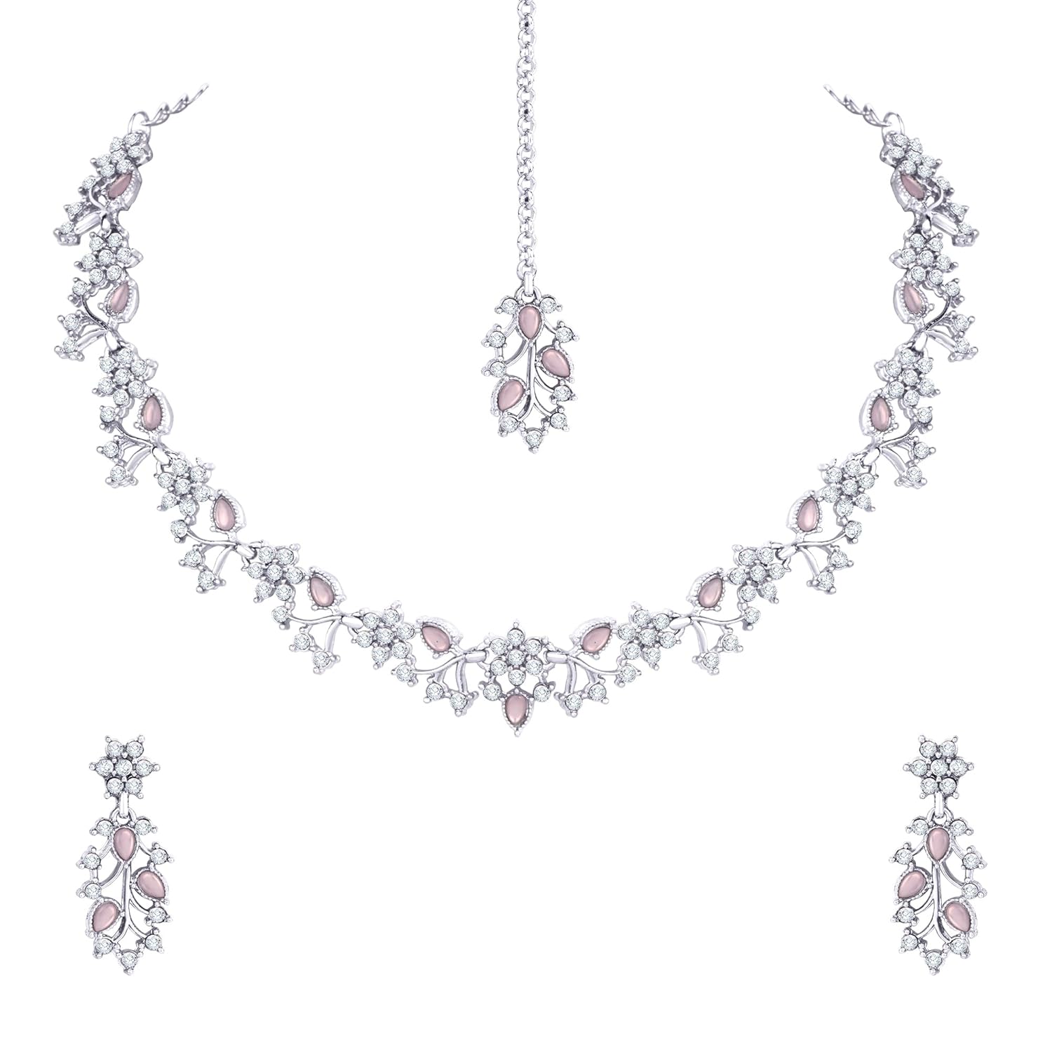 Alorajewels -  American Diamond AD with Colorful Crystal Necklace Jewellery Set for Women/Girls | Perfect for Weddings, Parties & Festive Occasions