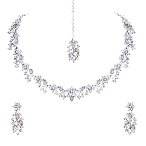 Alorajewels -  American Diamond AD with Colorful Crystal Necklace Jewellery Set for Women/Girls | Perfect for Weddings, Parties & Festive Occasions