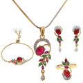 Alorajewels -  Jewellery Set American Diamond Gold Plated Traditional Style Necklace Pendant Set, Ring, Bracelet with Earring Jewellery for Women and Girls