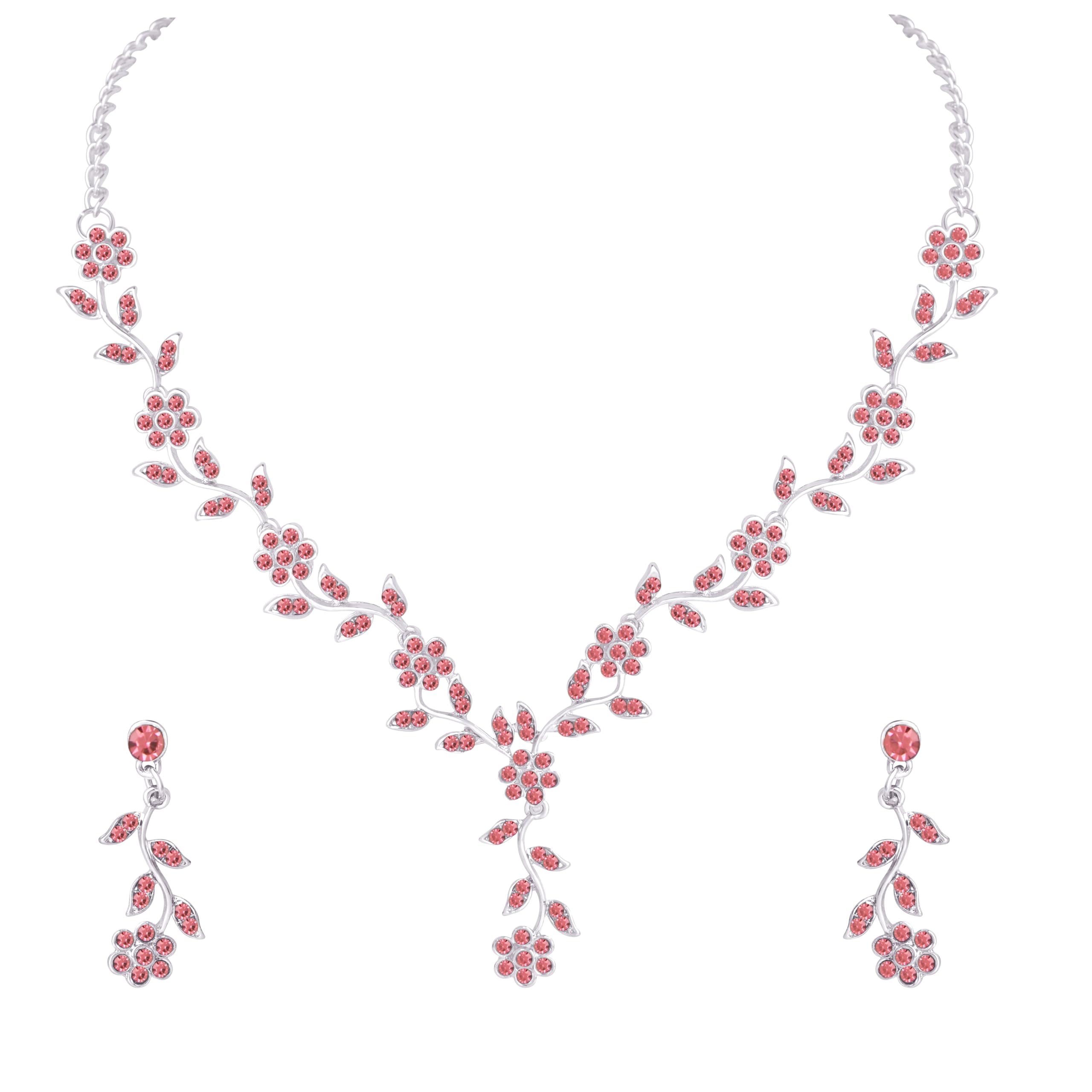 Atasi International American Diamond Style Silver Plated Necklace with Earrings Jewellery Set for Women – Perfect for Party, Wedding, and Engagement ALORAJEWELS