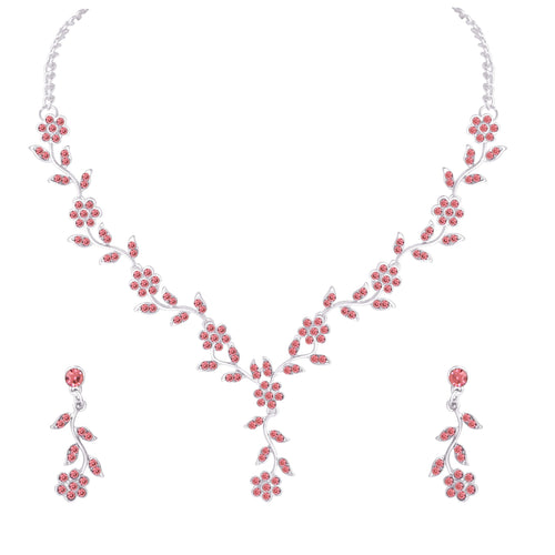 Atasi International American Diamond Style Silver Plated Necklace with Earrings Jewellery Set for Women – Perfect for Party, Wedding, and Engagement ALORAJEWELS