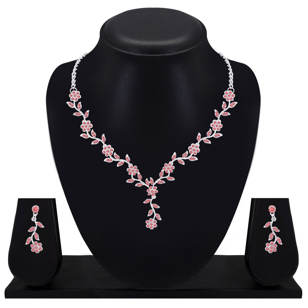 Atasi International American Diamond Style Silver Plated Necklace with Earrings Jewellery Set for Women – Perfect for Party, Wedding, and Engagement ALORAJEWELS