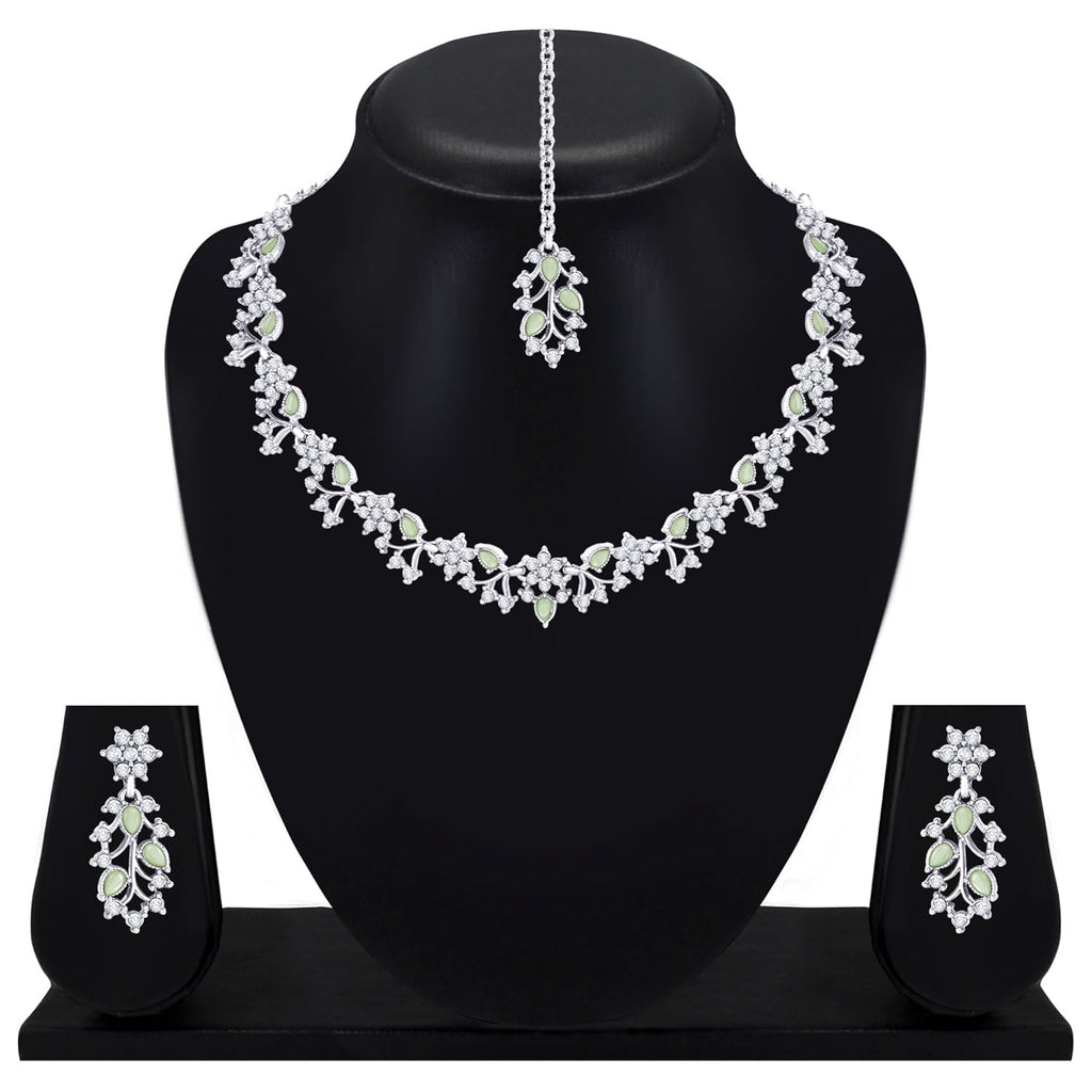 Alorajewels -  American Diamond AD with Colorful Crystal Necklace Jewellery Set for Women/Girls | Perfect for Weddings, Parties & Festive Occasions