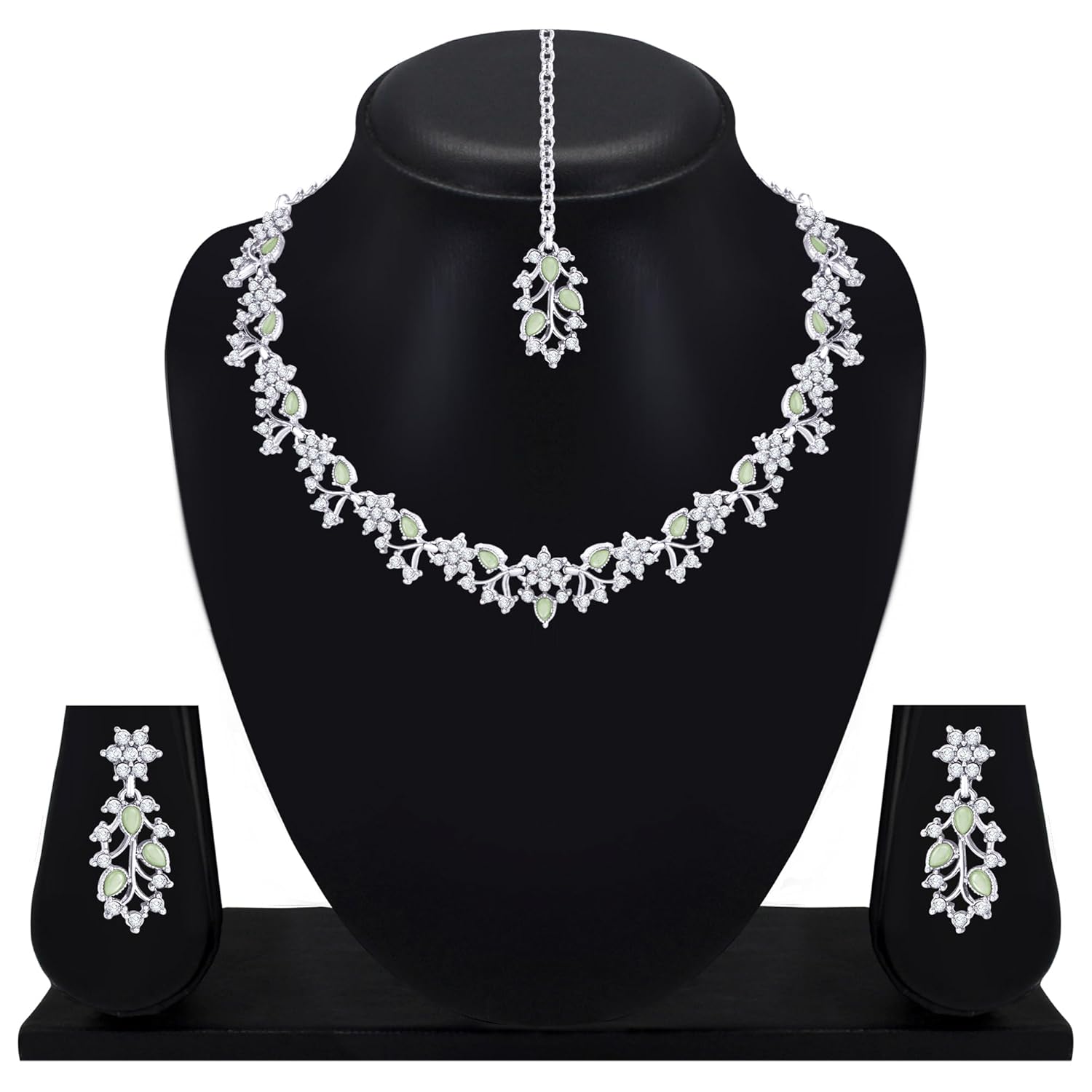 Alorajewels -  American Diamond AD with Colorful Crystal Necklace Jewellery Set for Women/Girls | Perfect for Weddings, Parties & Festive Occasions