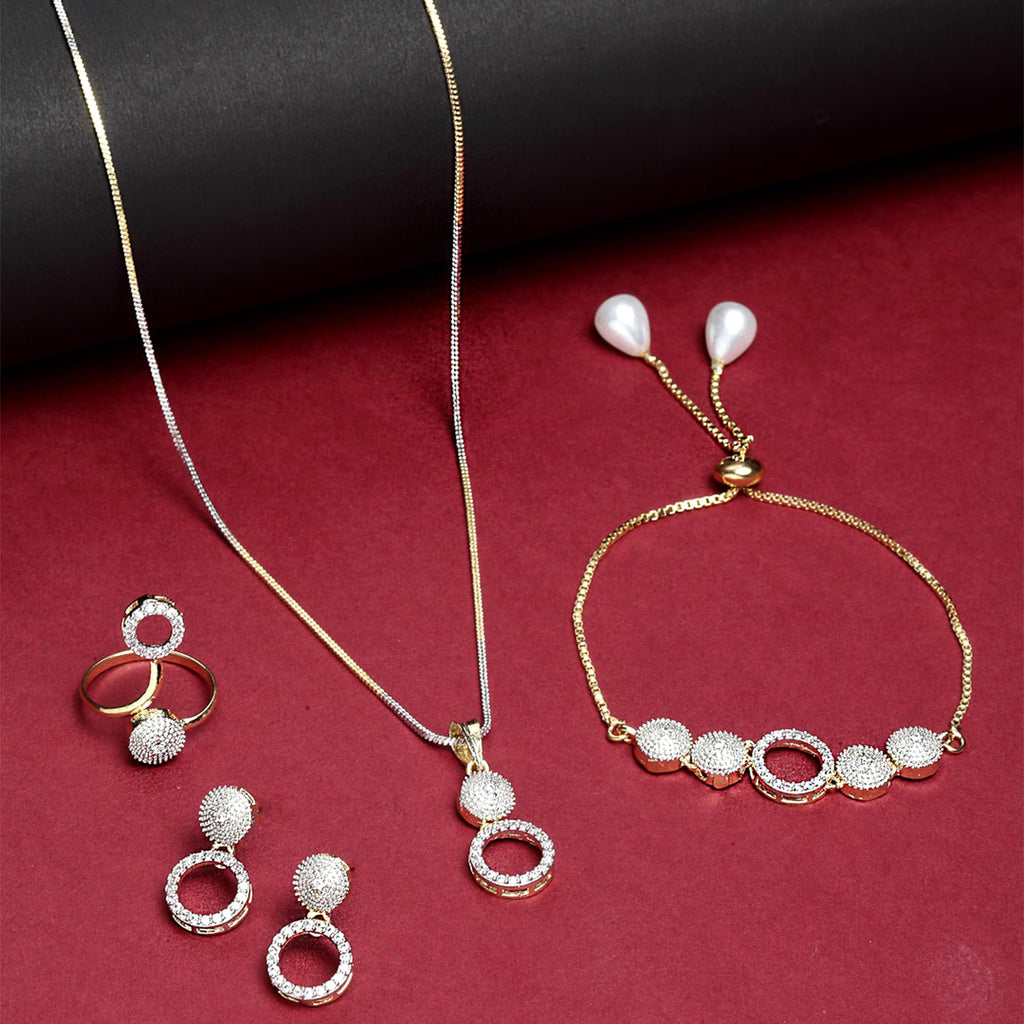 Alorajewels - Jewellery Set for Women American Diamond Necklace Set with Earrings, Bracelet and Ring Jewellery for Girls and Women