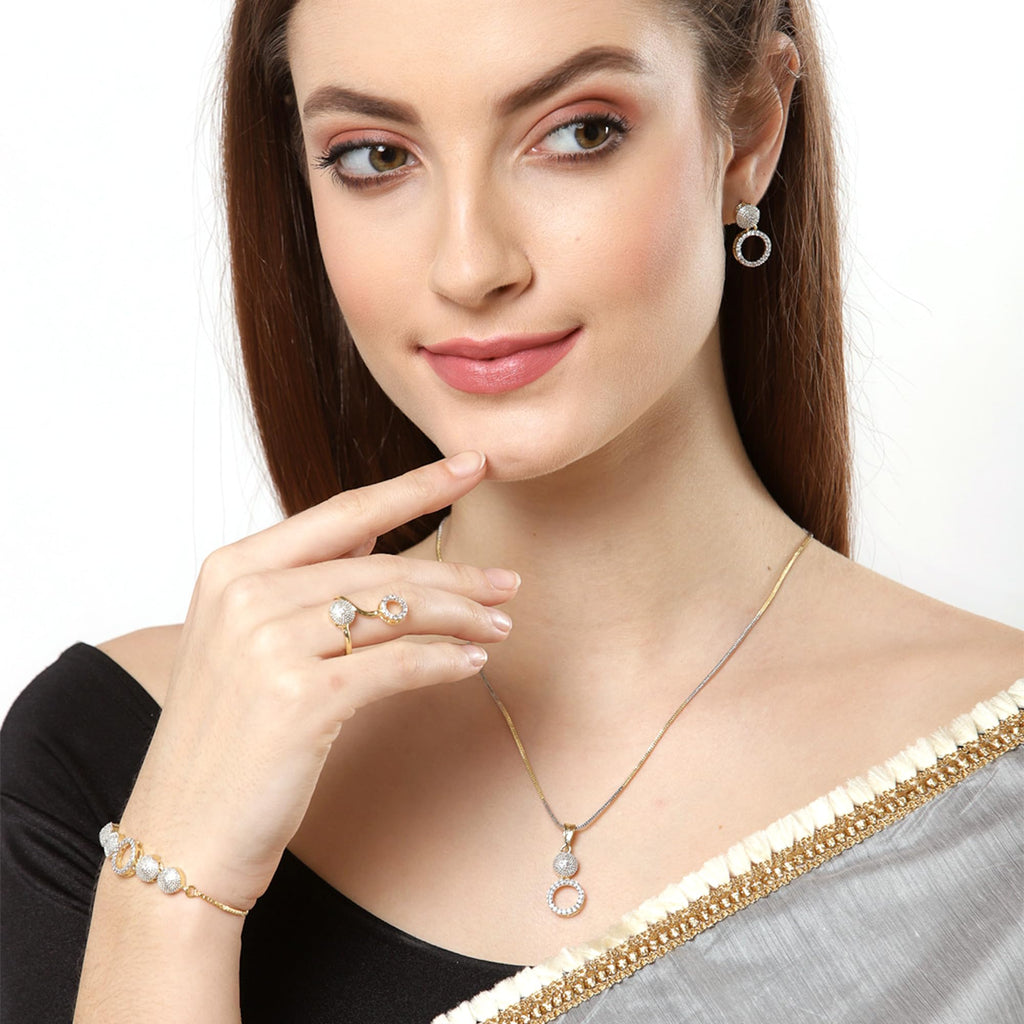 Alorajewels - Jewellery Set for Women American Diamond Necklace Set with Earrings, Bracelet and Ring Jewellery for Girls and Women