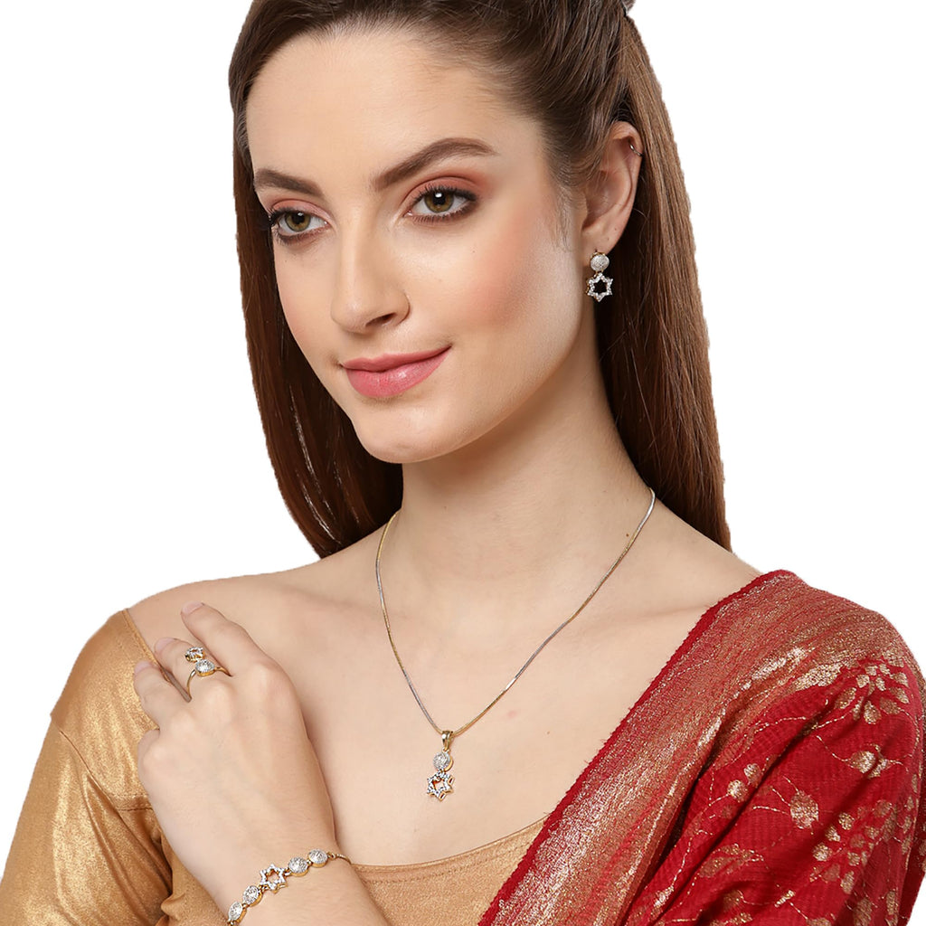 Alorajewels - Jewellery Set for Women American Diamond Necklace Set with Earrings, Bracelet and Ring Jewellery for Girls and Women