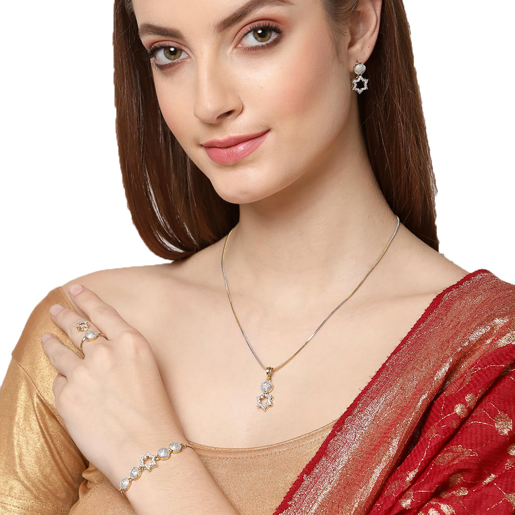 Alorajewels - Jewellery Set for Women American Diamond Necklace Set with Earrings, Bracelet and Ring Jewellery for Girls and Women