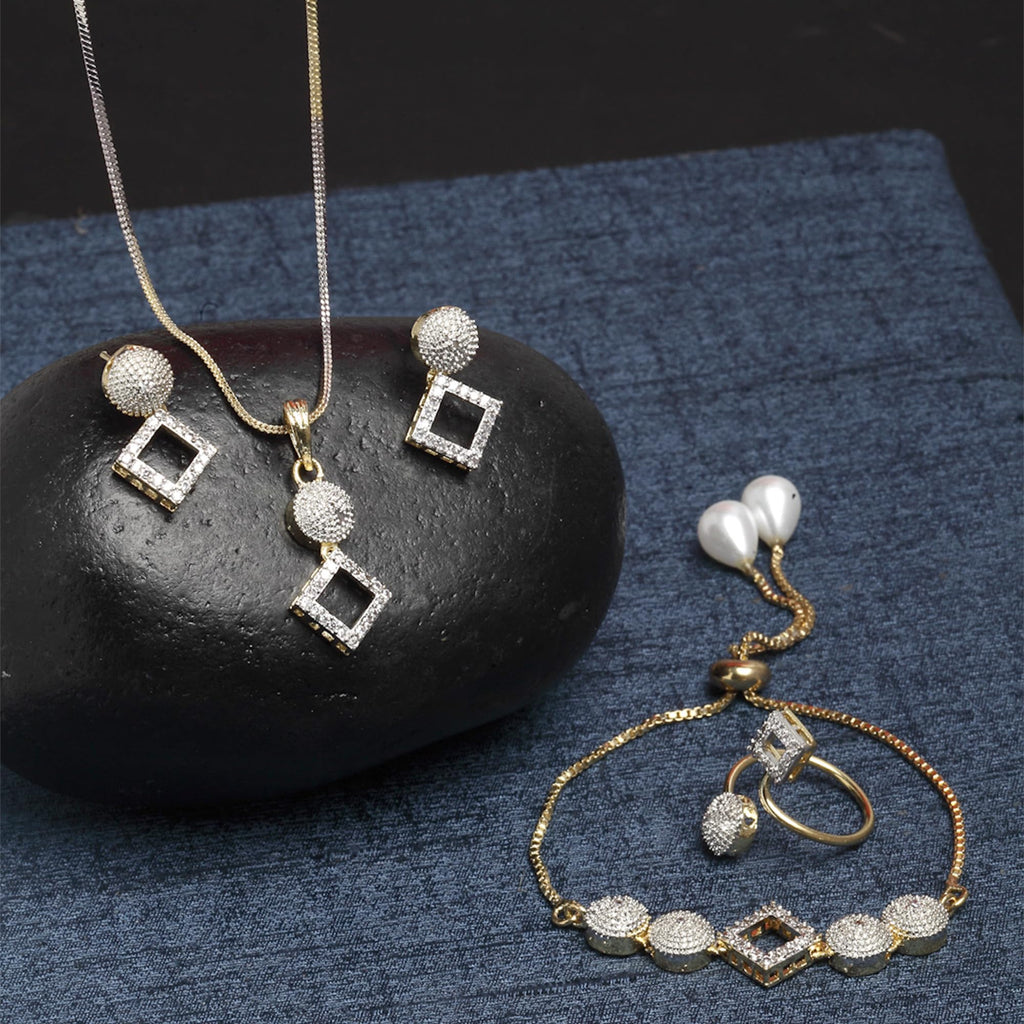 Alorajewels - Jewellery Set for Women American Diamond Necklace Set with Earrings, Bracelet and Ring Jewellery for Girls and Women