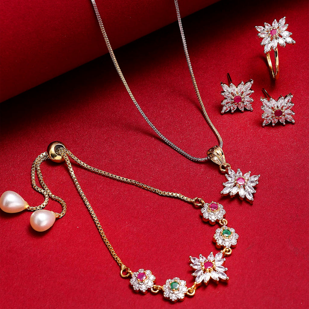 Alorajewels - Jewellery Set for Women American Diamond Necklace Set with Earrings, Bracelet and Ring Jewellery for Girls and Women